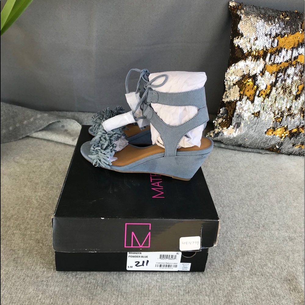 Material Girl Suede Wedge Sandals.